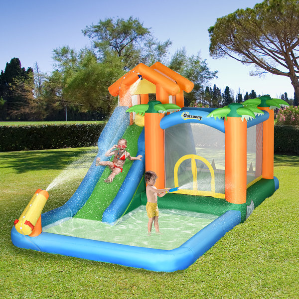 Outsunny 18' x 10' Bounce House with Water Slide and Air Blower
